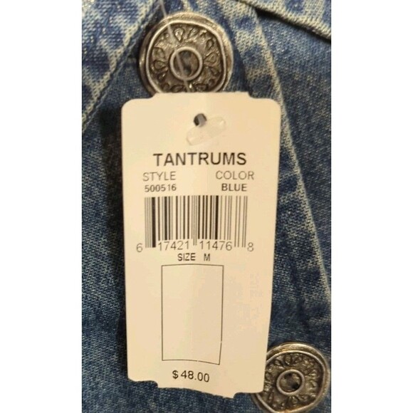 Vtg NWT Tantrums Blue Denim Jacket/Shirt LS Button Front Trim Women's Sz M New - Picture 8 of 11